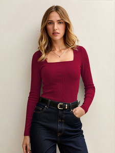 Dream Beauty Fashion Casual Solid Women Maroon Top