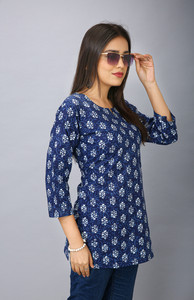 kilkilat Casual Floral Print Women Blue, White Top