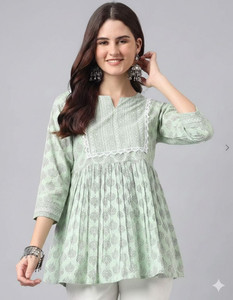 unity luxure Casual Printed, Embroidered Women Light Green Top