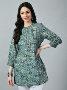 Meesan Casual Printed Women Green Top