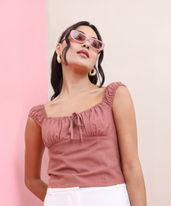 Tokyo Talkies Casual Solid Women Pink Top