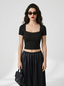 Istyle Can Casual Self Design Women Black Top