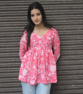 Vrishabhanulali Formal Floral Print Women Pink Top