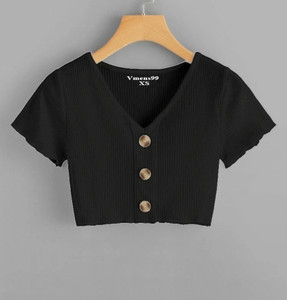 Vmens Fashion Casual Self Design Women Black Top
