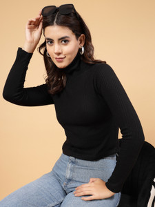 RIGO Casual Solid Women Black Top