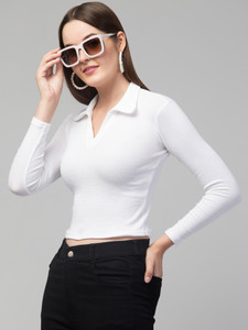 MISS DESIRE Casual Solid Women White Top
