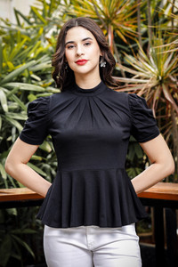 one sky Casual Printed Women Black Top