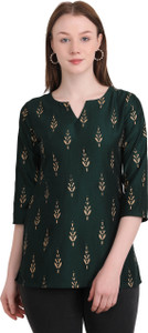 UNFAKENOW Casual Printed Women Dark Green Top
