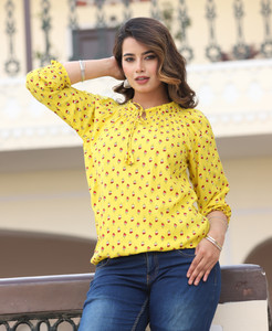 himanc Casual Printed Women Gold Top