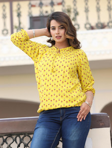 himanc Casual Printed Women Gold Top