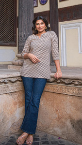 SANGOURI Casual Printed, Solid Women White Top