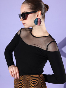 Roadster Casual Solid Women Black Top