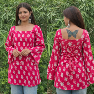 Folks Fashions Casual Printed Women Pink Top