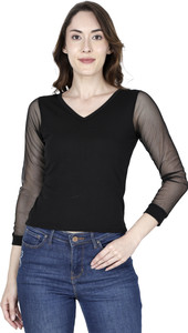 Fasska Casual Solid Women Black Top