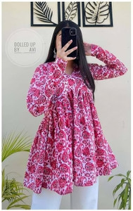 BIBHATSU Casual Floral Print Women Pink Top