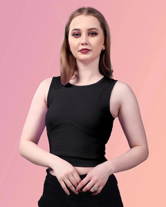 LILASTEX Casual Solid Women Black Top