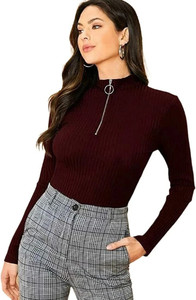 STYLE PREZONE Casual Solid Women Maroon Top