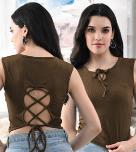 VIOUR Casual Striped Women Brown Top