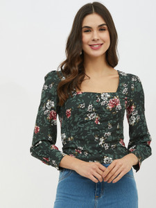 HARPA Casual Full Sleeve Printed Women Green Top