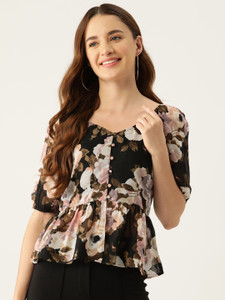 SLENOR Party Floral Print Women Multicolor Top