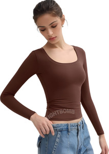 SIGHTBOMB Party Solid Women Brown Top
