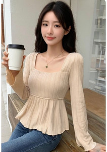 ICEVILA Casual Solid Women Beige Top
