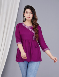 Brijam Casual Embroidered Women Purple, White Top
