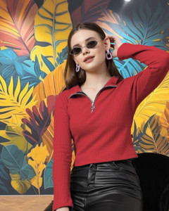 RIGO Casual Solid Women Maroon Top