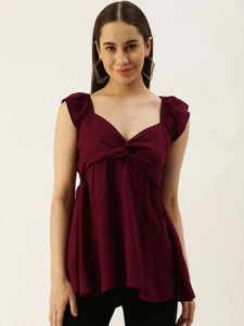 VYMO Casual Solid Women Purple Top