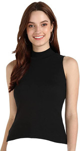 TUSI Casual Solid Women Black Top