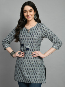 Meesan Casual Ethnic Motifs Women Grey, Black Top