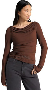 SIGHTBOMB Formal Solid Women Brown Top