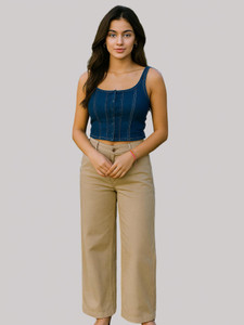 NUEVOSDAMAS Casual Solid Women Light Blue Top