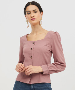 HARPA Casual Full Sleeve Solid Women Pink Top