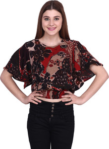 POPWINGS Casual Batwing Sleeve Printed Women Multicolor Top