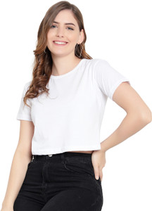 Hokum Solid Women Round Neck White T-Shirt