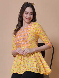 God Bless Casual Printed Women Yellow Top