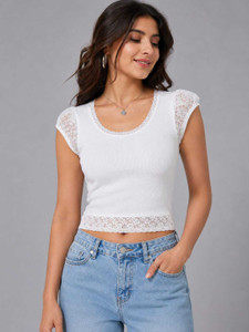 LOOM STUDIO Casual Self Design Women White Top