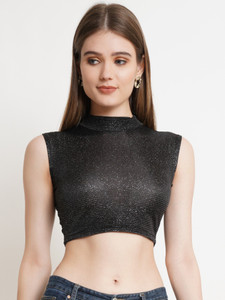 POPWINGS Casual Solid Women Black, Silver Top