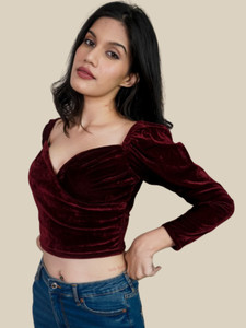 EZ stall Party Solid Women Maroon Top