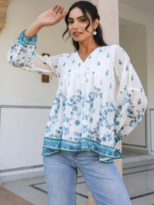 Janasya Casual Printed Women White Top