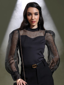 Tokyo Talkies Casual Solid Women Black Top