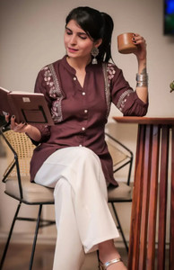 harshwal clothing Casual Printed Women Brown Top
