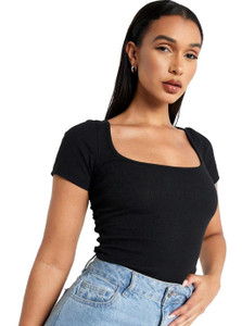 Stars and You Casual Solid Women Black Top