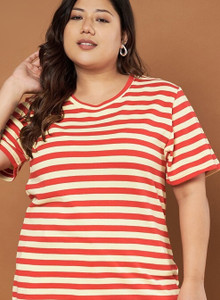 Austivo Casual Striped Women Red, Beige Top