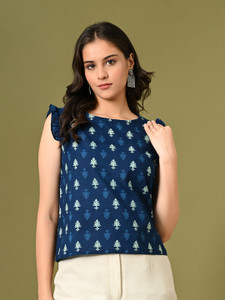 DECKEDUP Casual Printed Women Blue Top