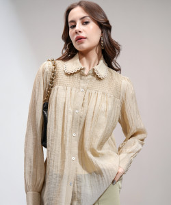 Tokyo Talkies Casual Self Design Women Brown Top