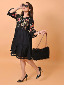 DV Creation Women A-line Multicolor Above Knee/Mid Thigh Length Dress