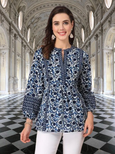 RIJHARI Casual Printed Women Dark Blue Top