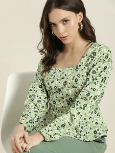 encore by INVICTUS Casual Printed Women Green Top
